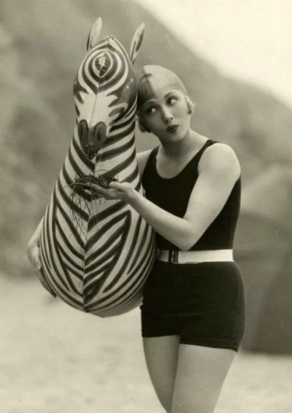 1920s Original Black Woollen Ladies Swimsuit