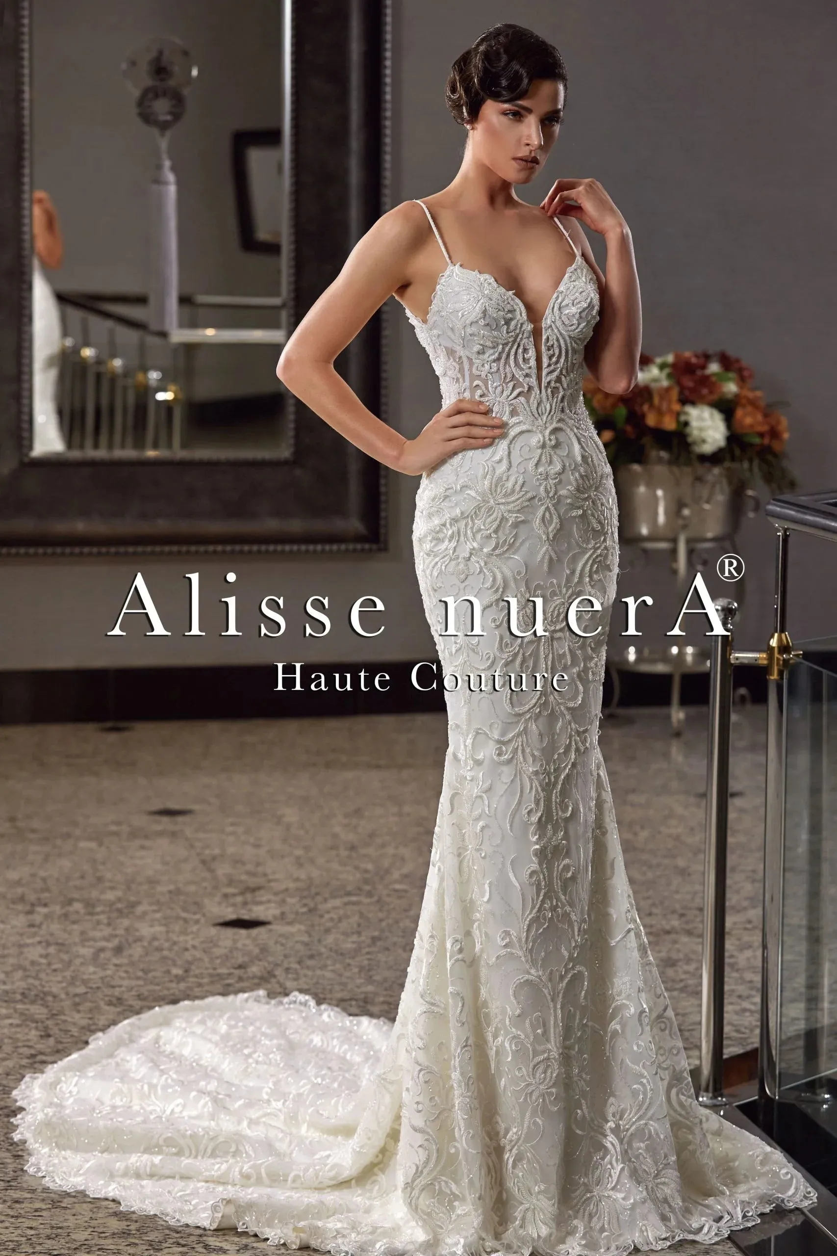 2 in 1 Wedding Gown with Long Tulle Bridal Cape with High Neck Lace