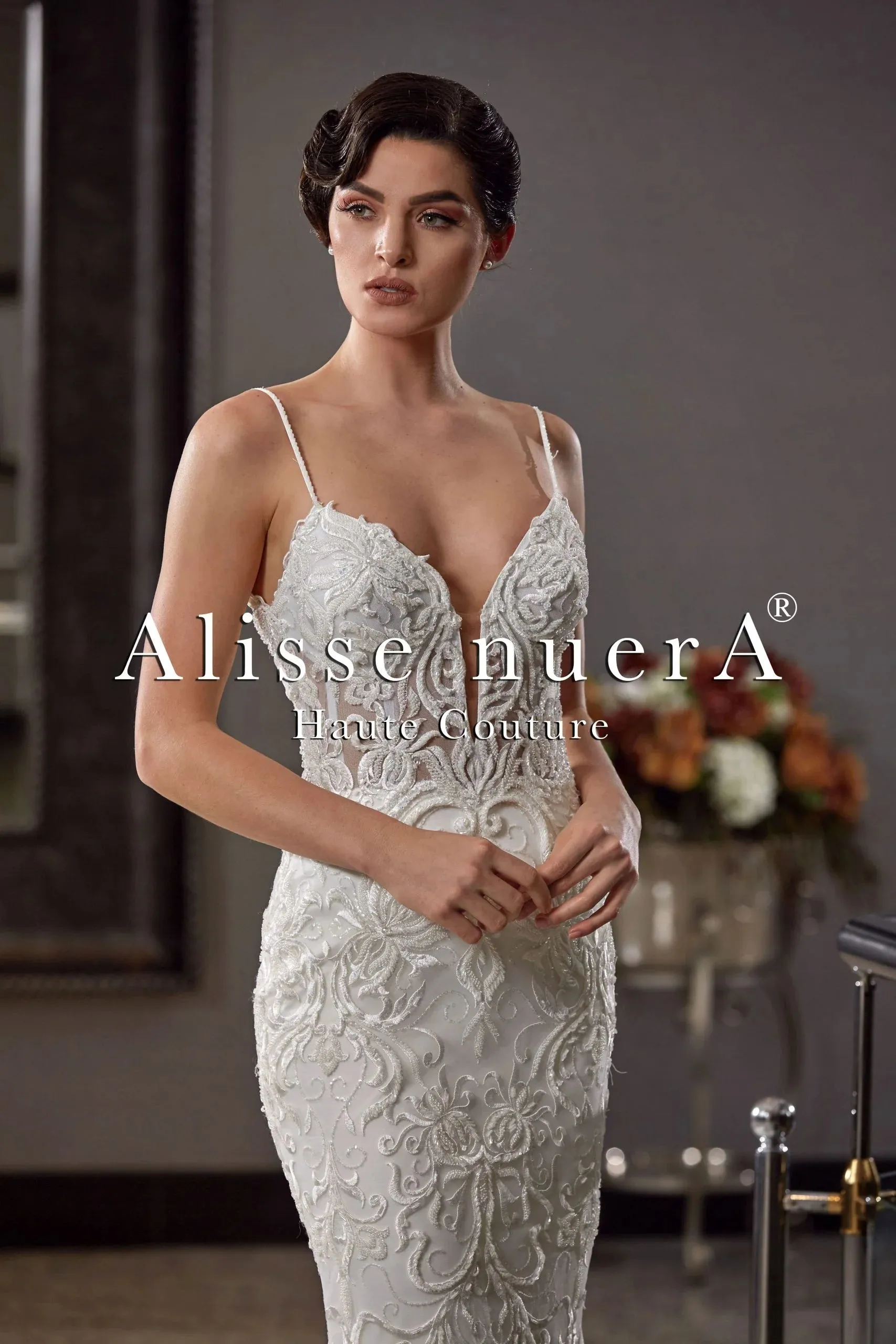 2 in 1 Wedding Gown with Long Tulle Bridal Cape with High Neck Lace