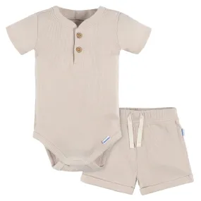 2-Pack Baby Boys Beige Bodysuit and Shorts Set