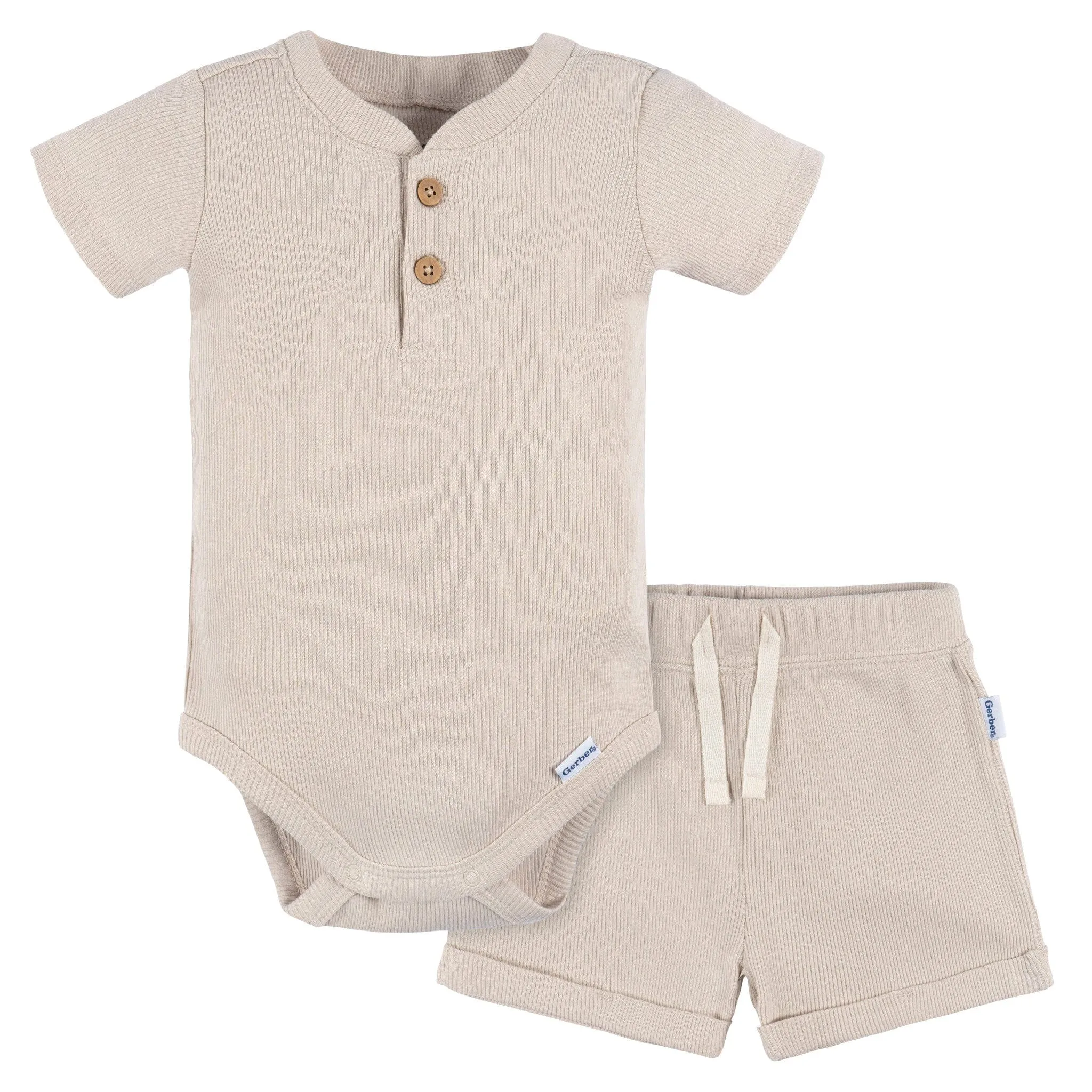 2-Pack Baby Boys Beige Bodysuit and Shorts Set