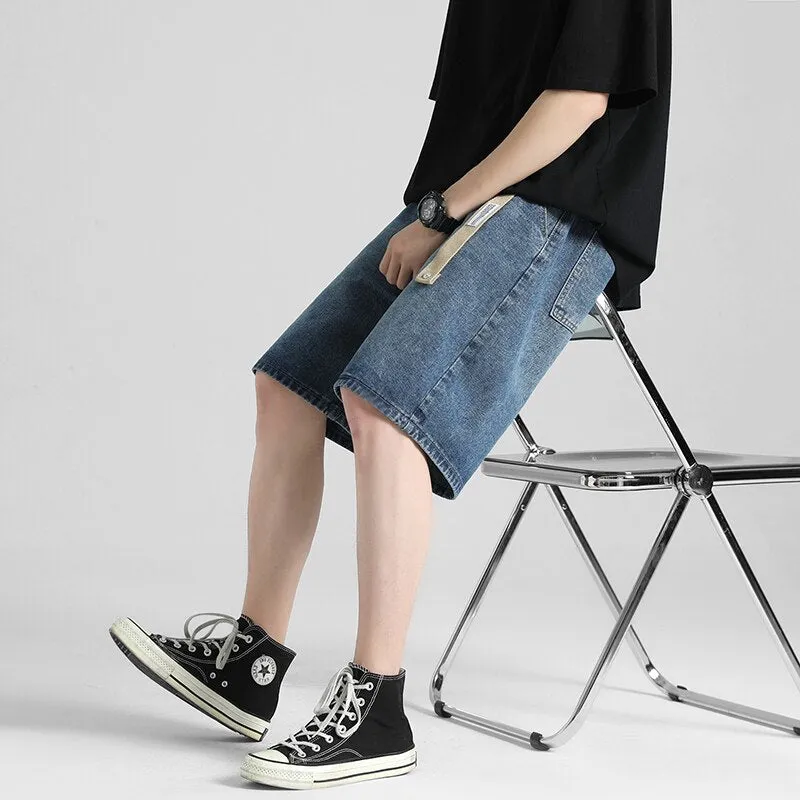 2023 Summer Men&#39;s Loose Denim Shorts Fashion Belt Street Boy Casual Baggy Five-point Pants All-match Casual Shorts