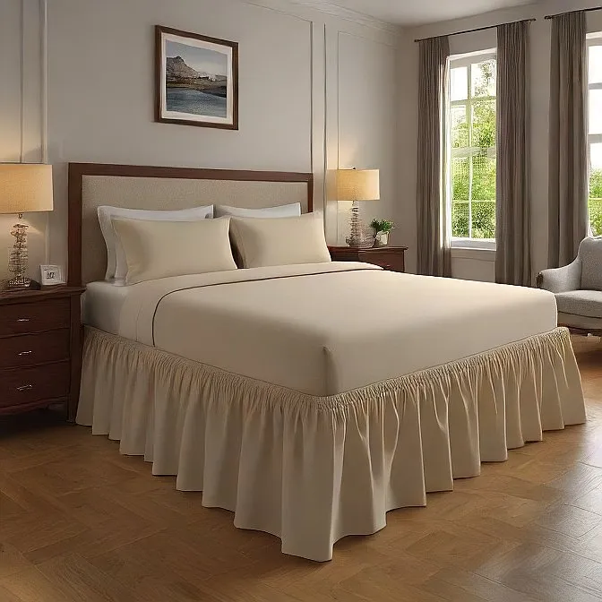 30" Inch Drop Wrap-Around Bed Skirt Ivory 1-Piece Egyptian Cotton