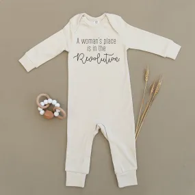 A Woman's Place Is In The Revolution Organic Baby Playsuit