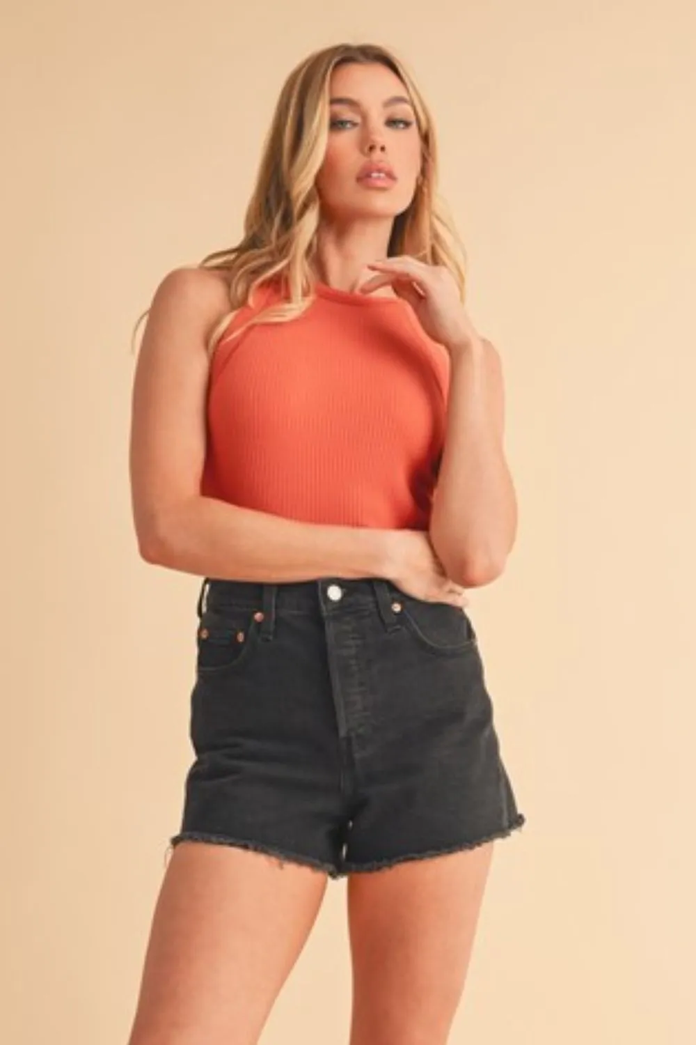 Aemi   Co Ribbed Round Neck Tank