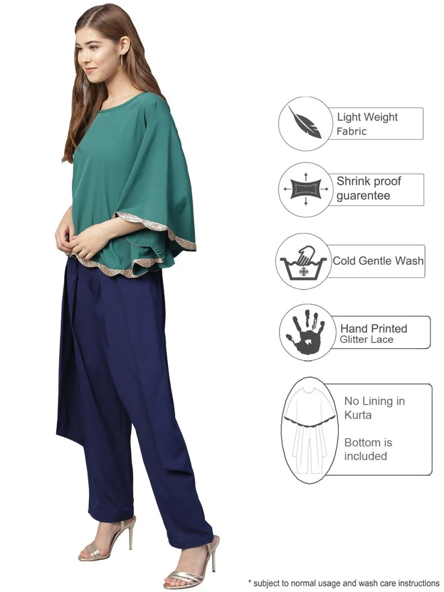 Ahalyaa Indo Western Sea Green Cape With Drape Pant
