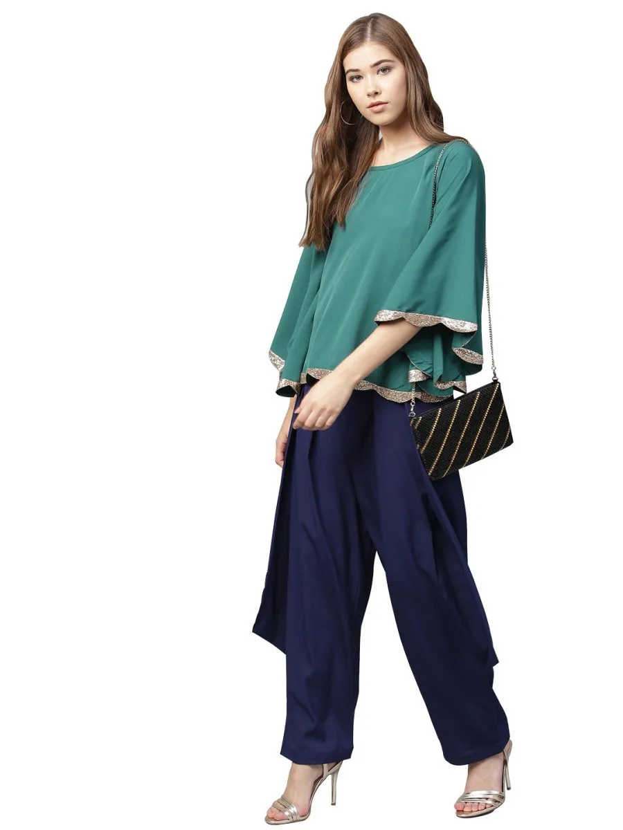 Ahalyaa Indo Western Sea Green Cape With Drape Pant