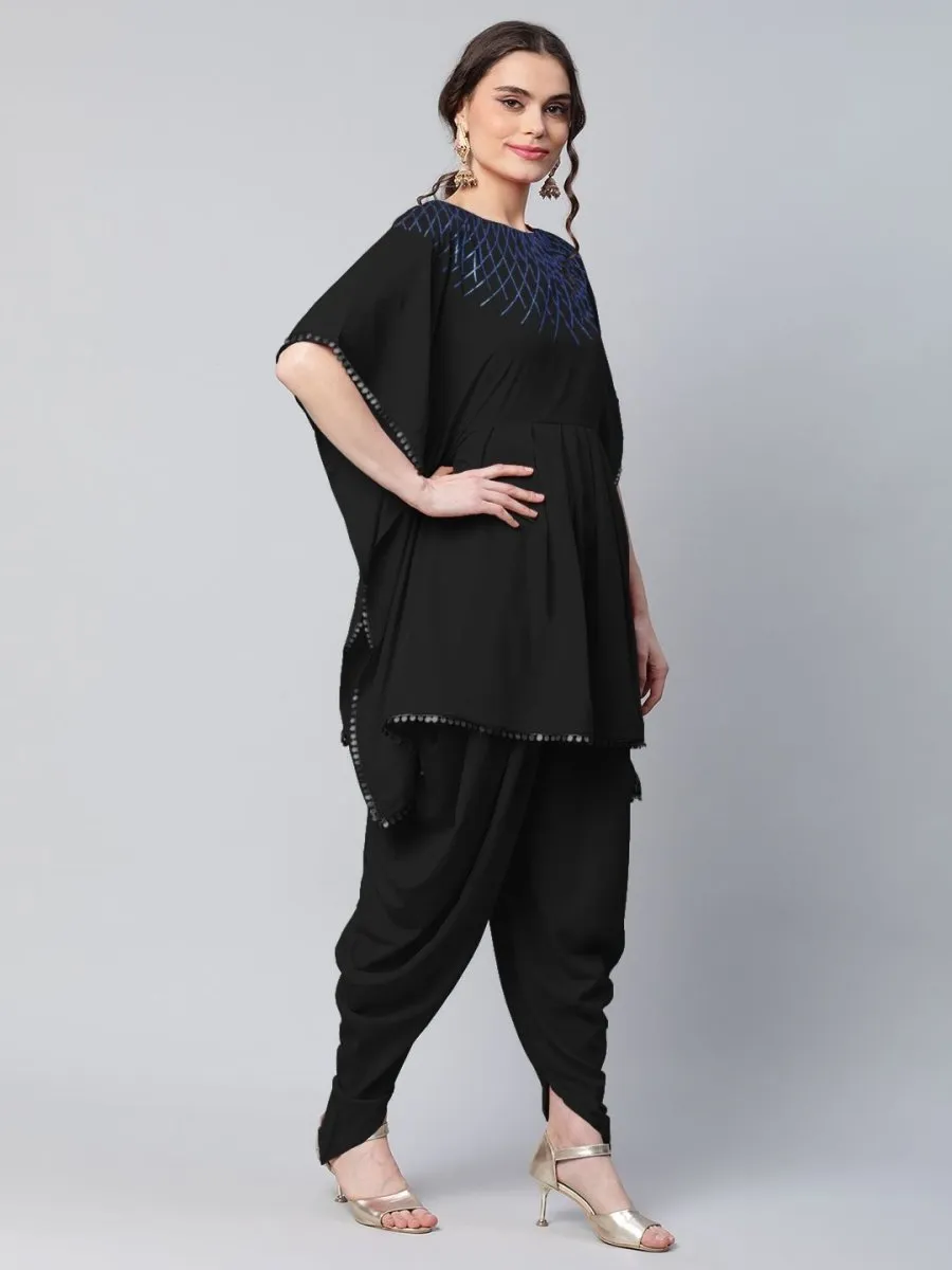Ahalyaa Women Black Crepe Glitter Printed Kurta with Dhoti Pants