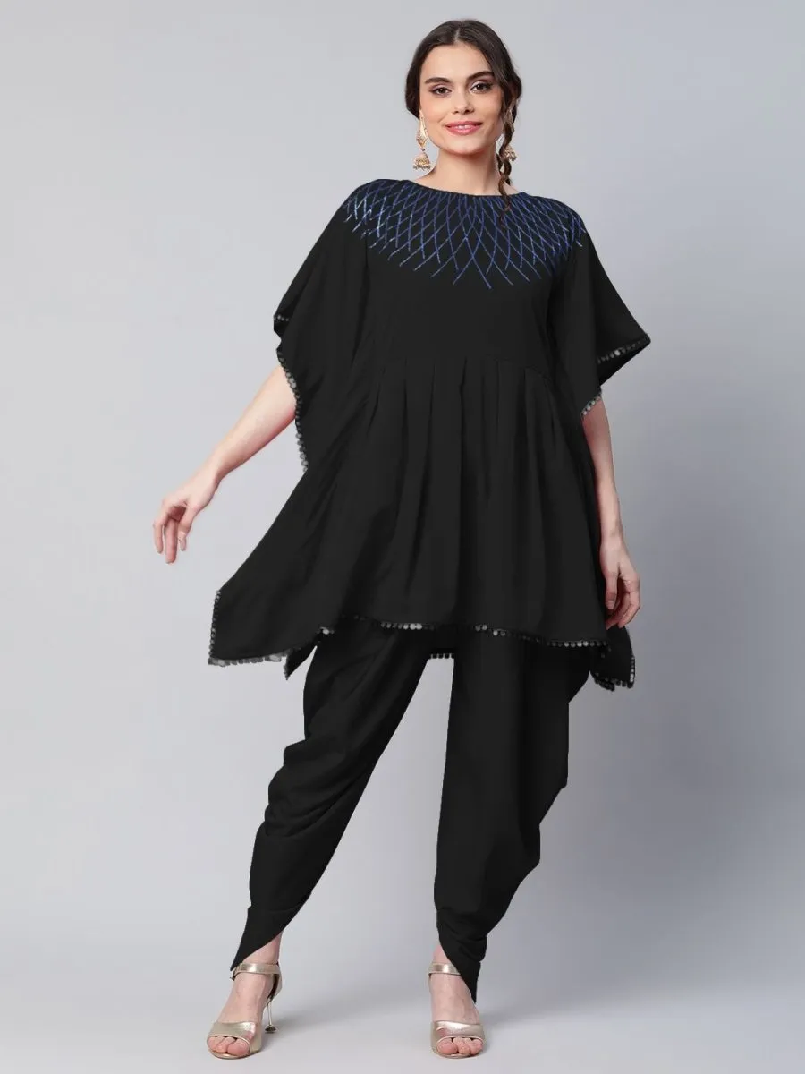 Ahalyaa Women Black Crepe Glitter Printed Kurta with Dhoti Pants