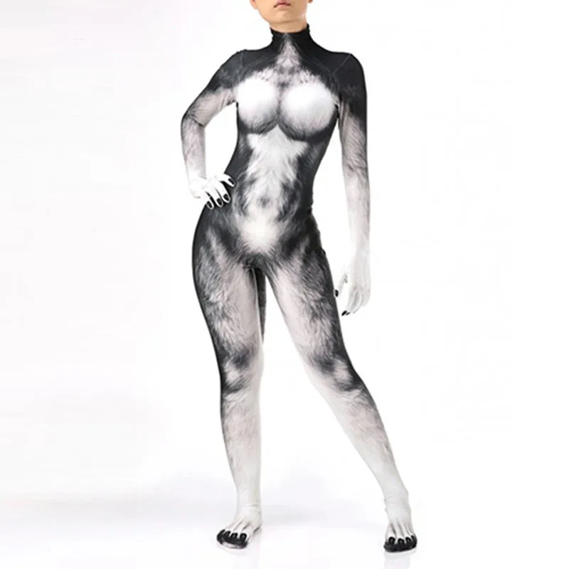 Animal Cosplay Carnival Costume Adults Bodysuit Unisex with Paws and Tail