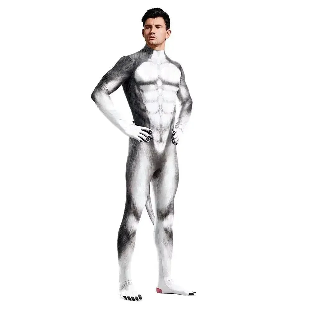 Animal Cosplay Carnival Costume Adults Bodysuit Unisex with Paws and Tail