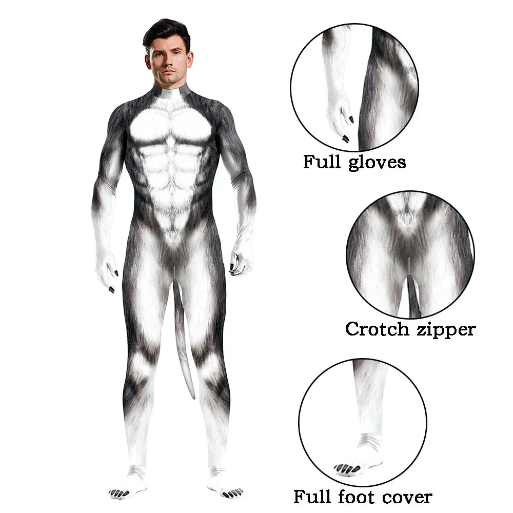 Animal Cosplay Carnival Costume Adults Bodysuit Unisex with Paws and Tail