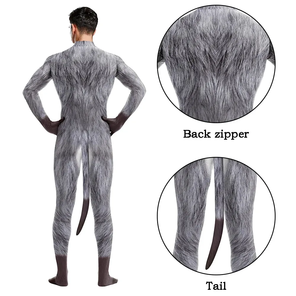 Animal Cosplay Carnival Costume Adults Bodysuit Unisex with Paws and Tail