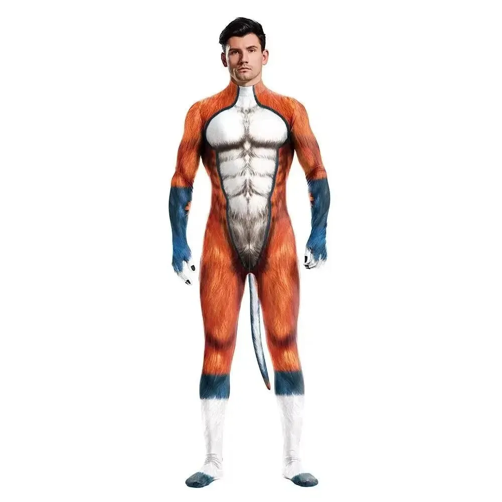 Animal Cosplay Carnival Costume Adults Bodysuit Unisex with Paws and Tail