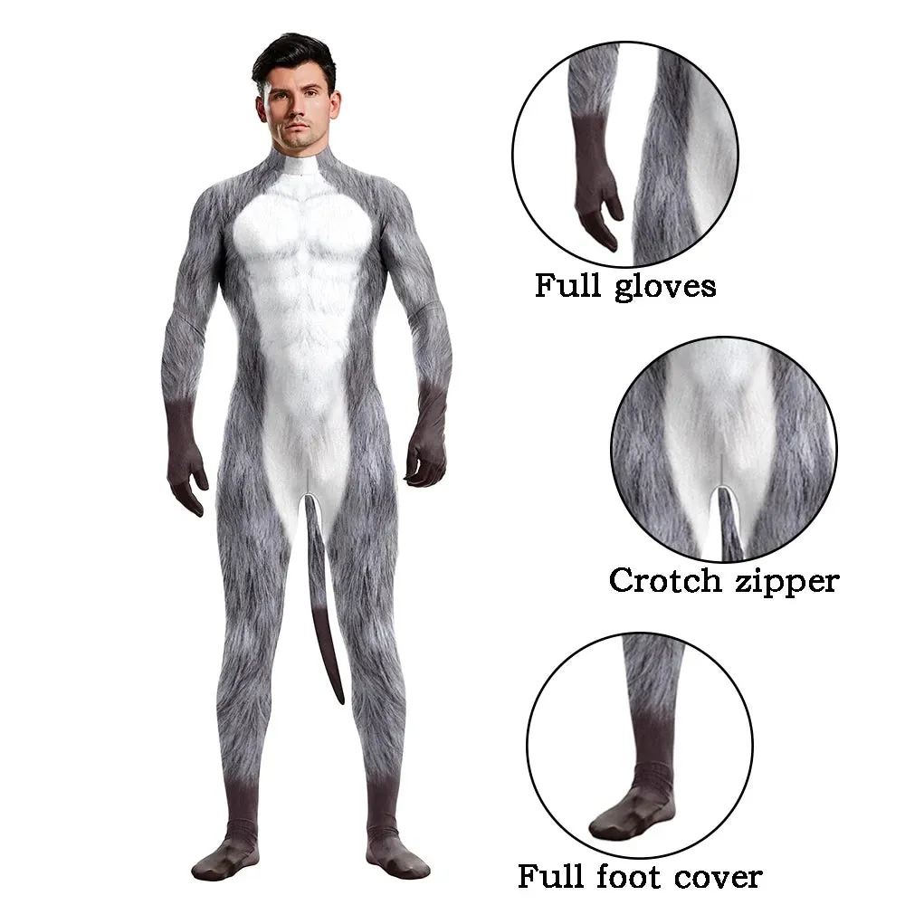 Animal Cosplay Carnival Costume Adults Bodysuit Unisex with Paws and Tail