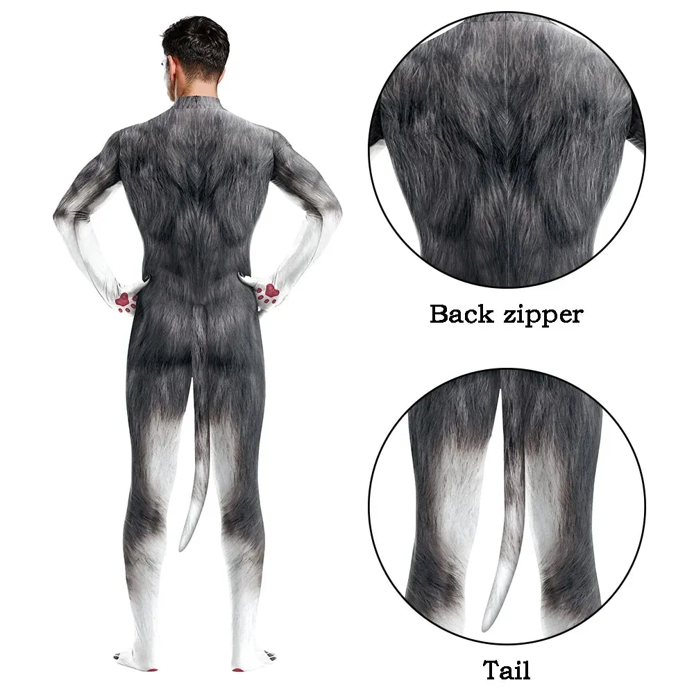 Animal Cosplay Carnival Costume Adults Bodysuit Unisex with Paws and Tail