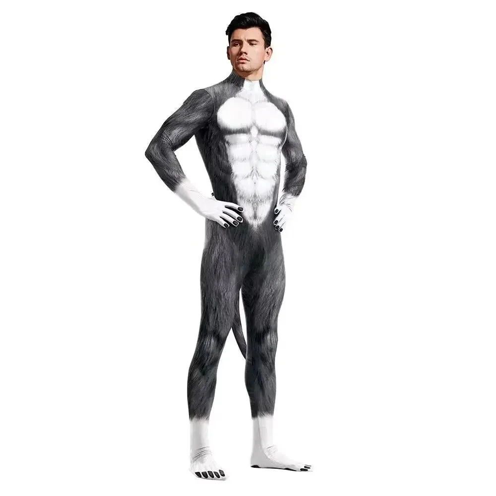 Animal Cosplay Carnival Costume Adults Bodysuit Unisex with Paws and Tail