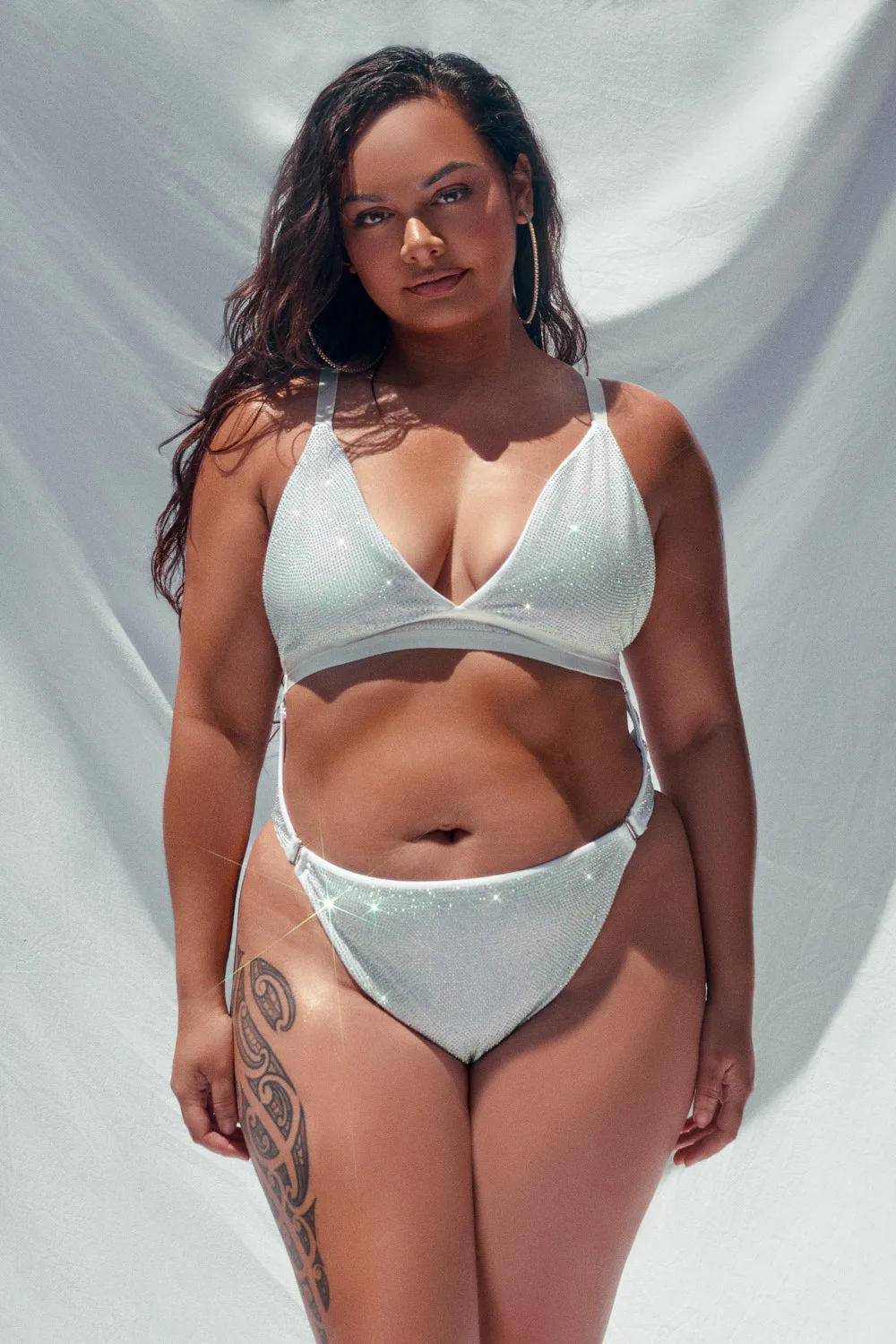 APHRODITE BODYSUIT - WHITE Iridescent RHINESTONE DRIP - LIMITED ED.