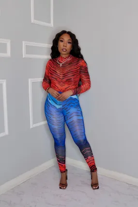 Aura Mesh Bodysuit and Legging Set- Red