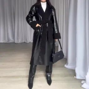 autumn and winter new European, American,  cross-border fashion retro fur splicing knee long temperament coat women