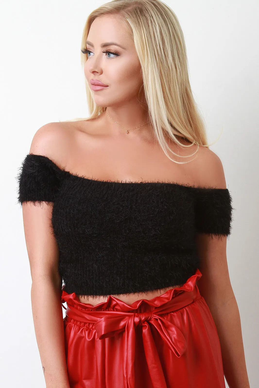 Bardot Fuzzy Chenille Sweater Crop Top
