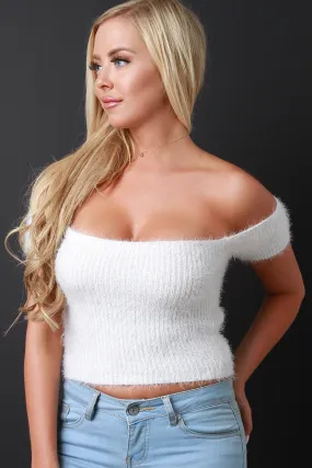 Bardot Fuzzy Chenille Sweater Crop Top