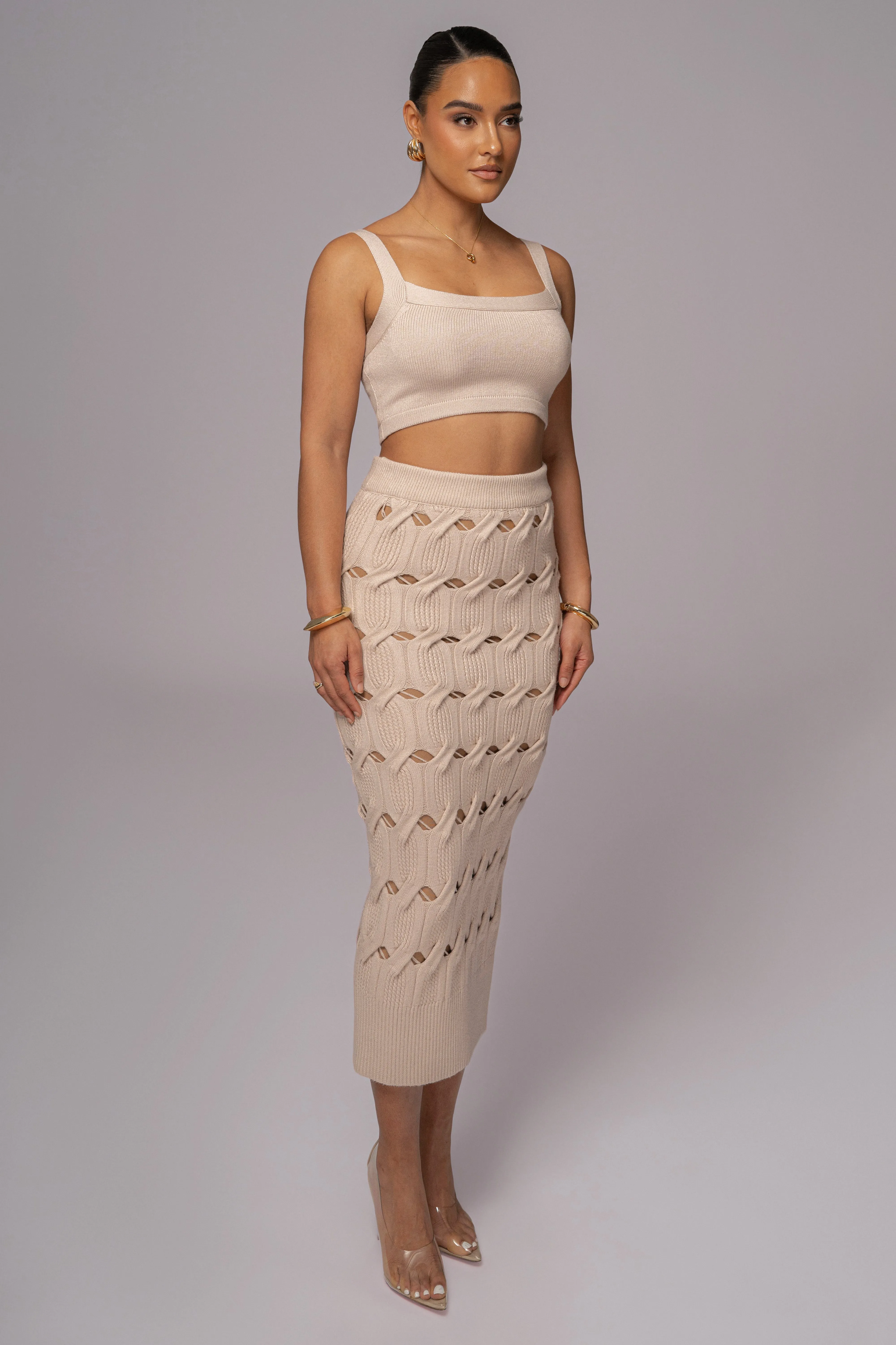 Beige Morgan Knit Maxi Skirt
