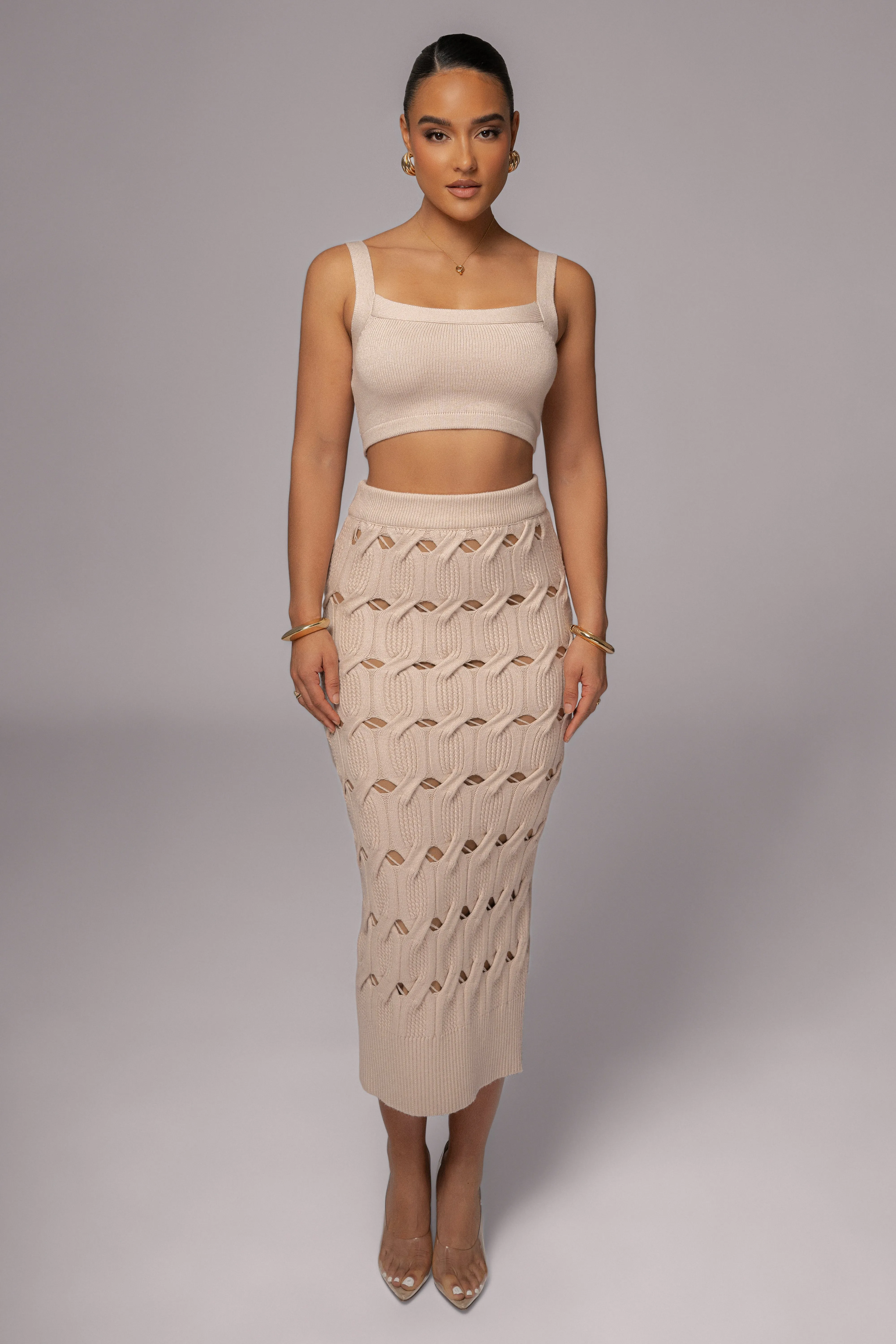 Beige Morgan Knit Maxi Skirt