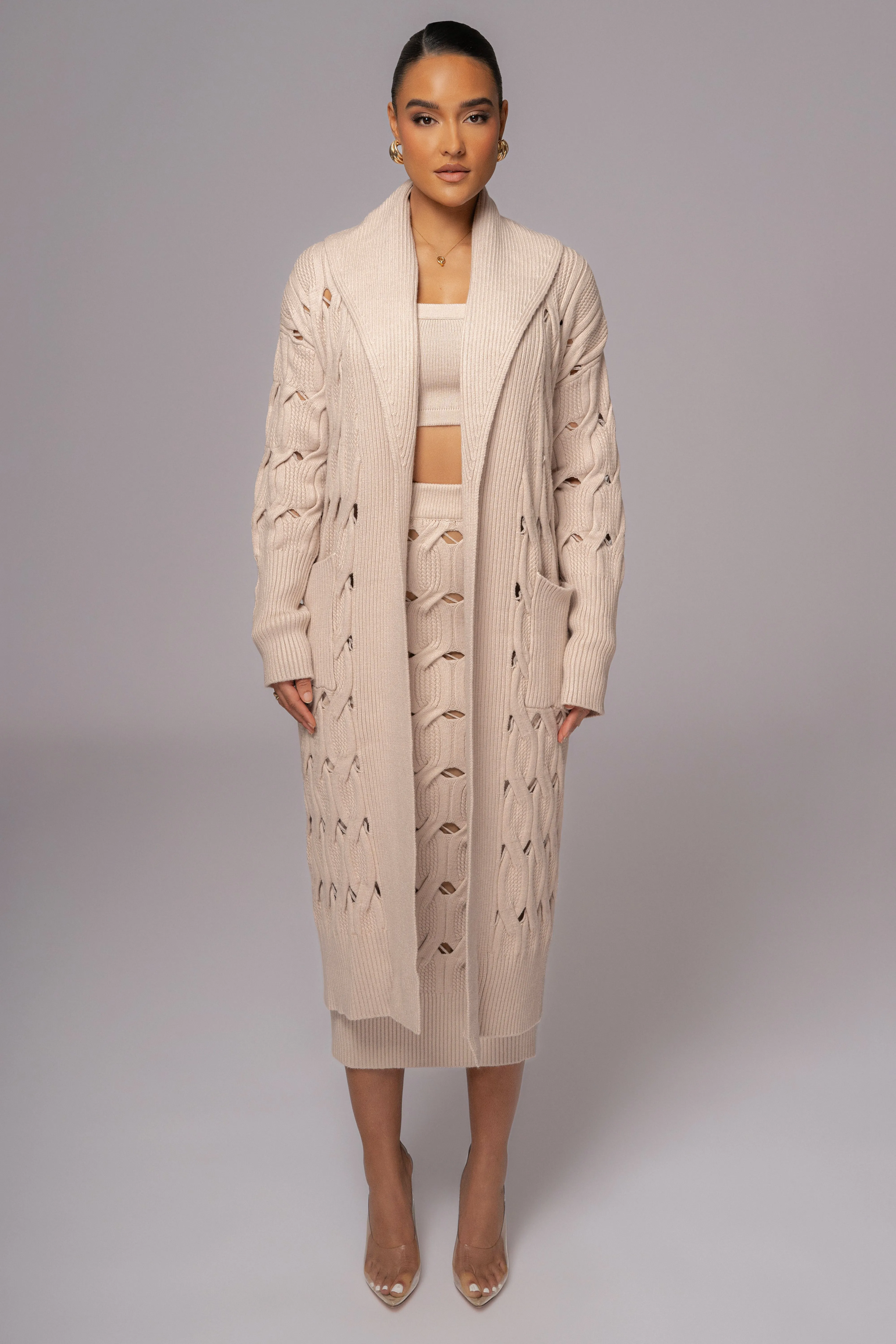 Beige Morgan Knit Maxi Skirt
