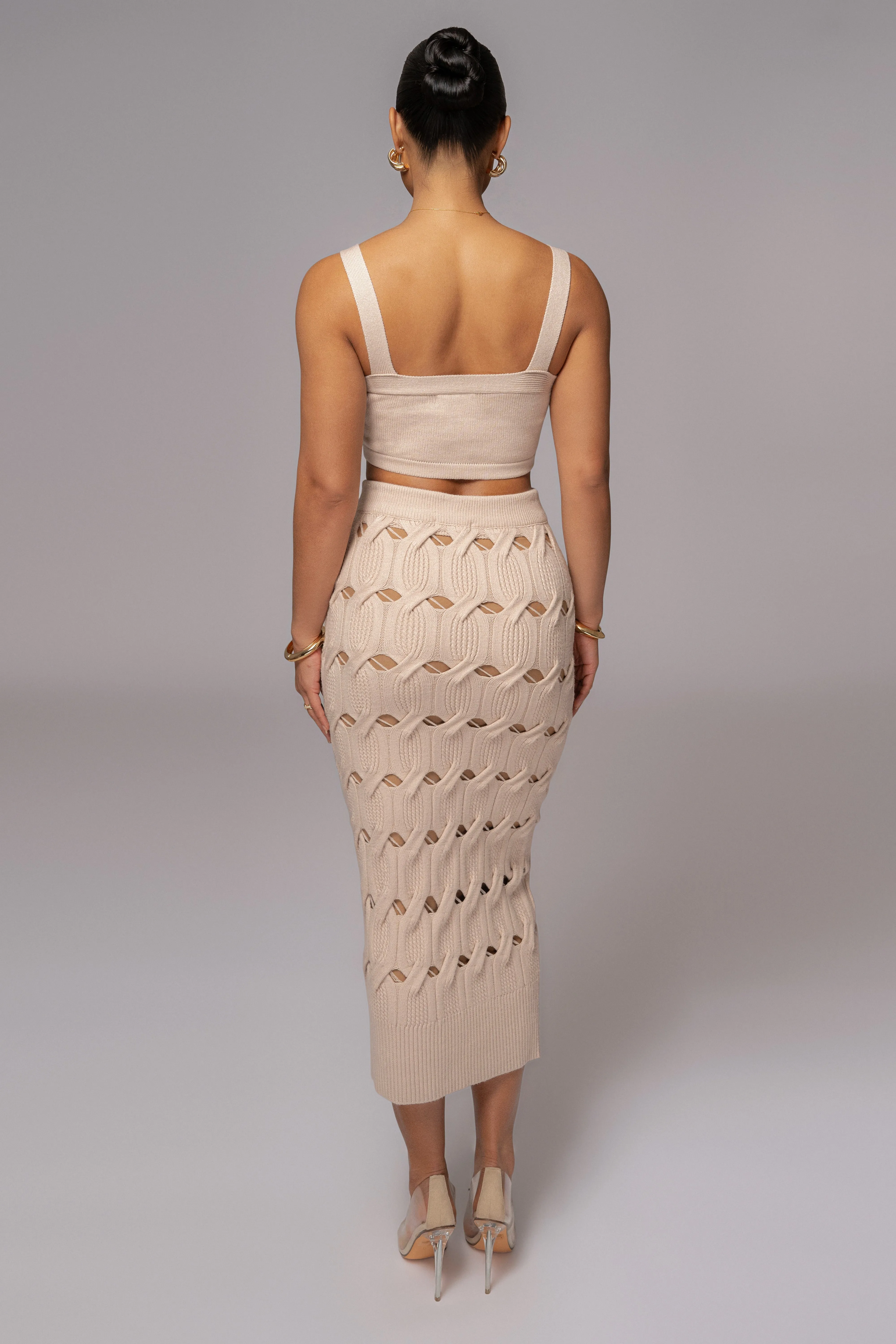 Beige Morgan Knit Maxi Skirt