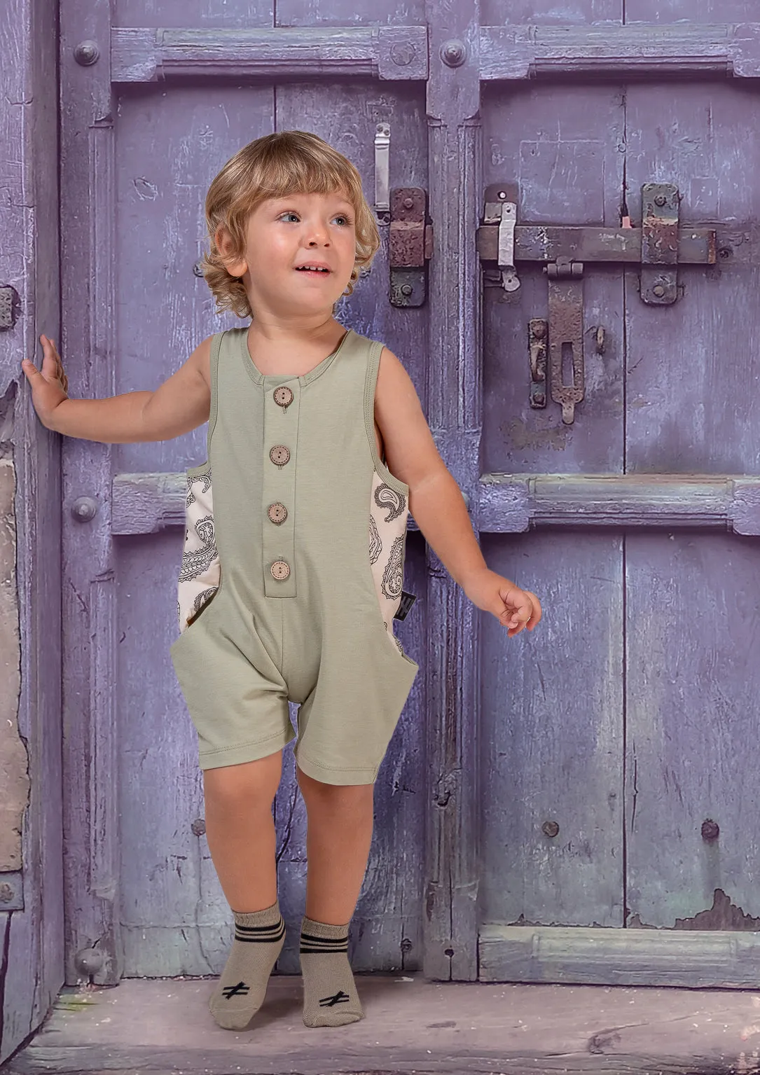 Beige Paisley Trim Romper