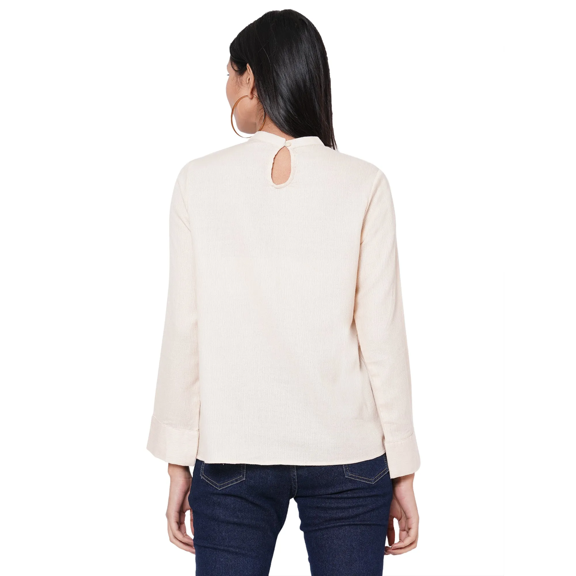 Beige Solid Full Sleeves Top