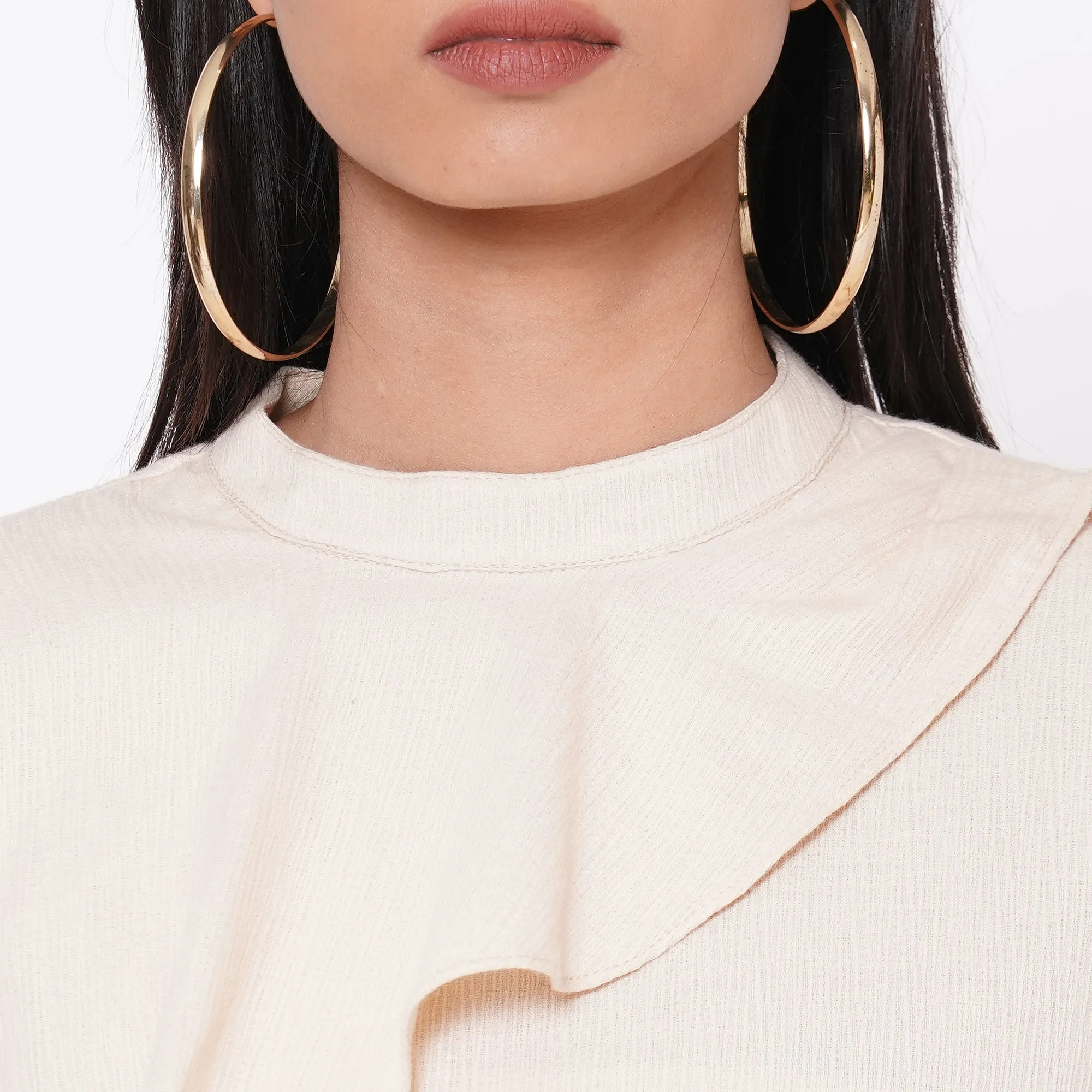 Beige Solid Full Sleeves Top