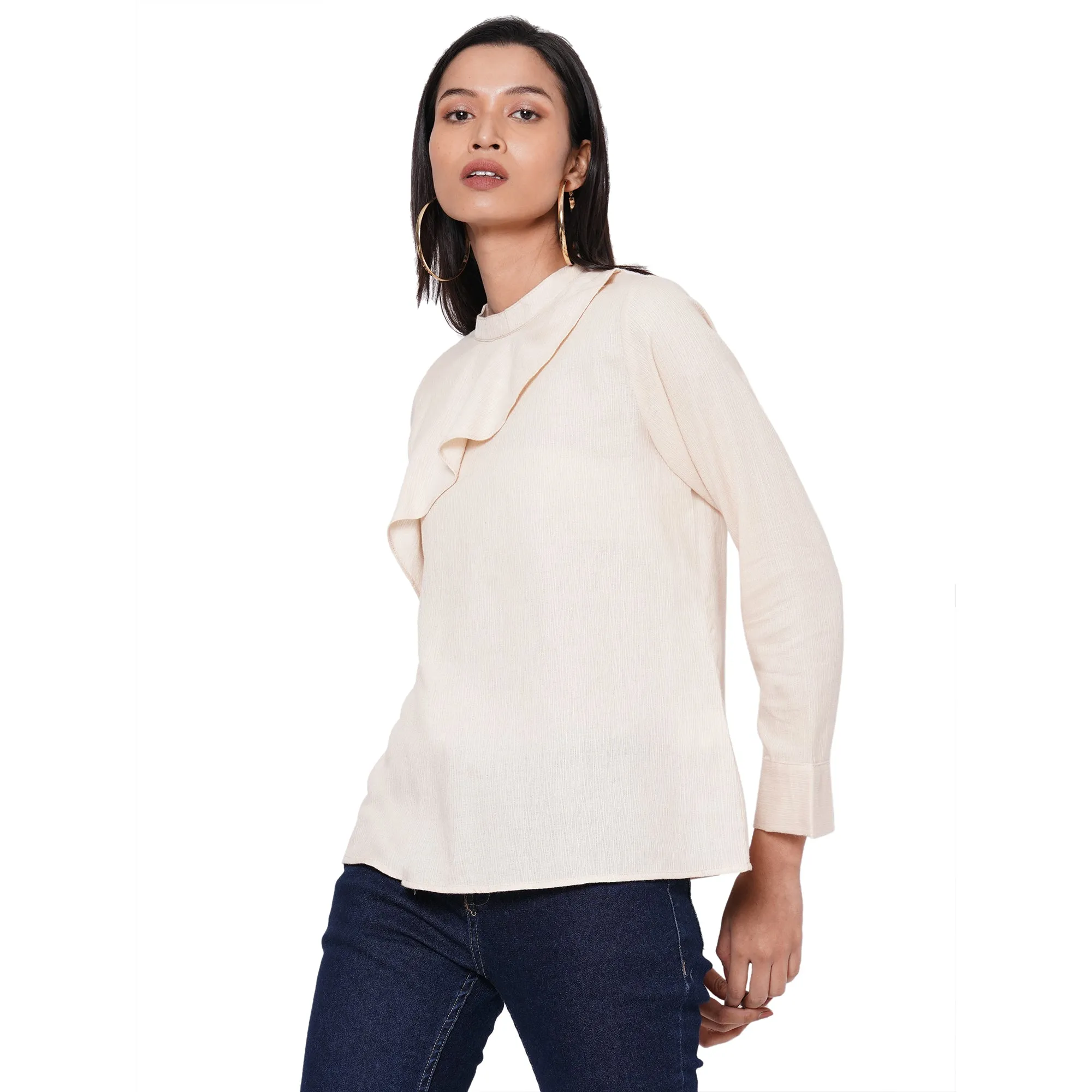 Beige Solid Full Sleeves Top