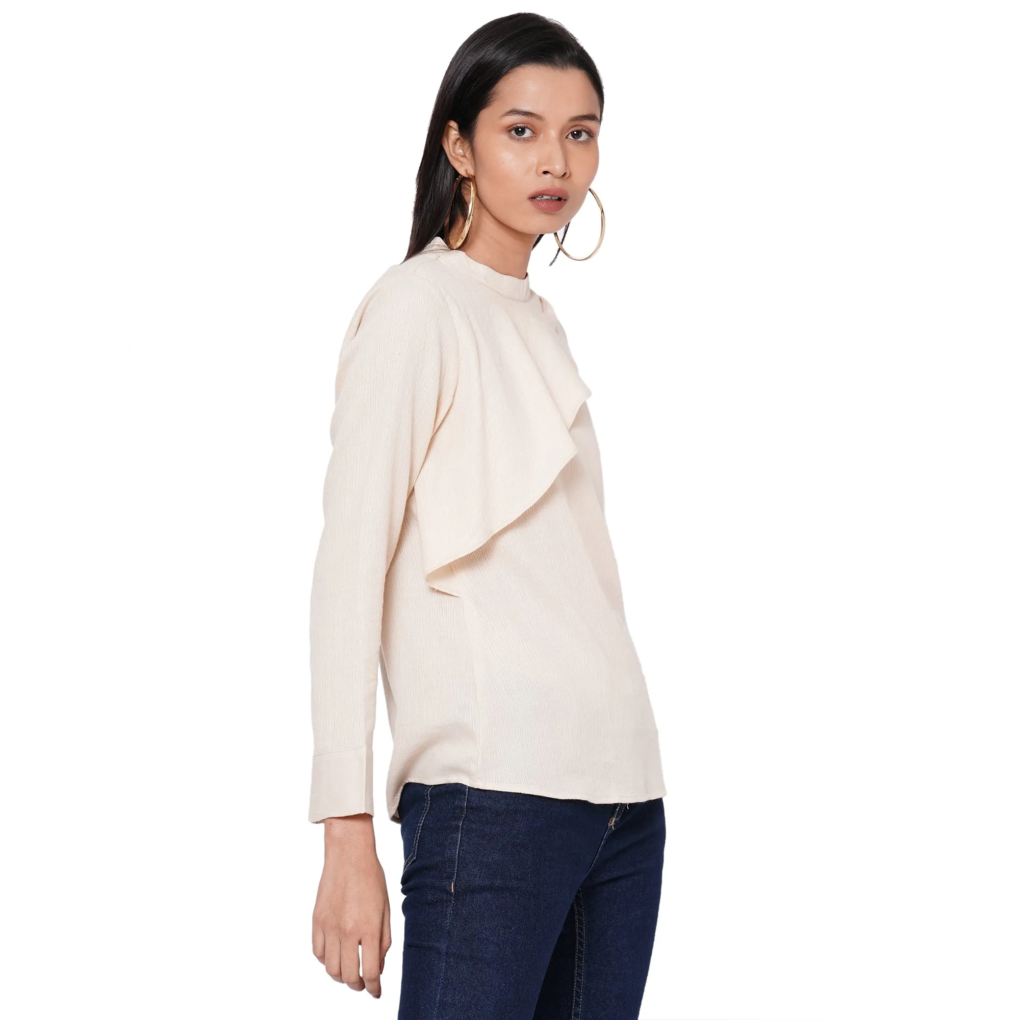 Beige Solid Full Sleeves Top