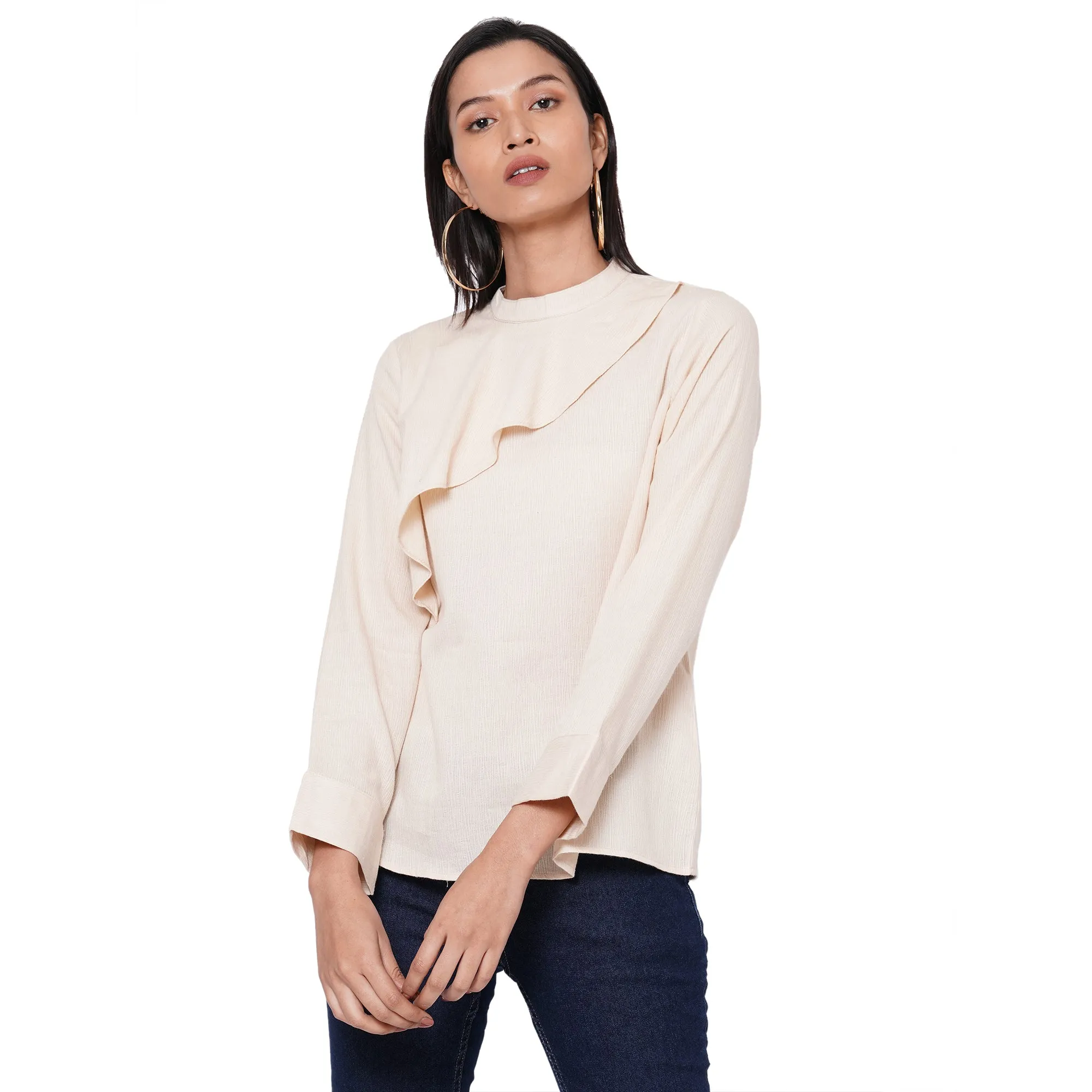 Beige Solid Full Sleeves Top
