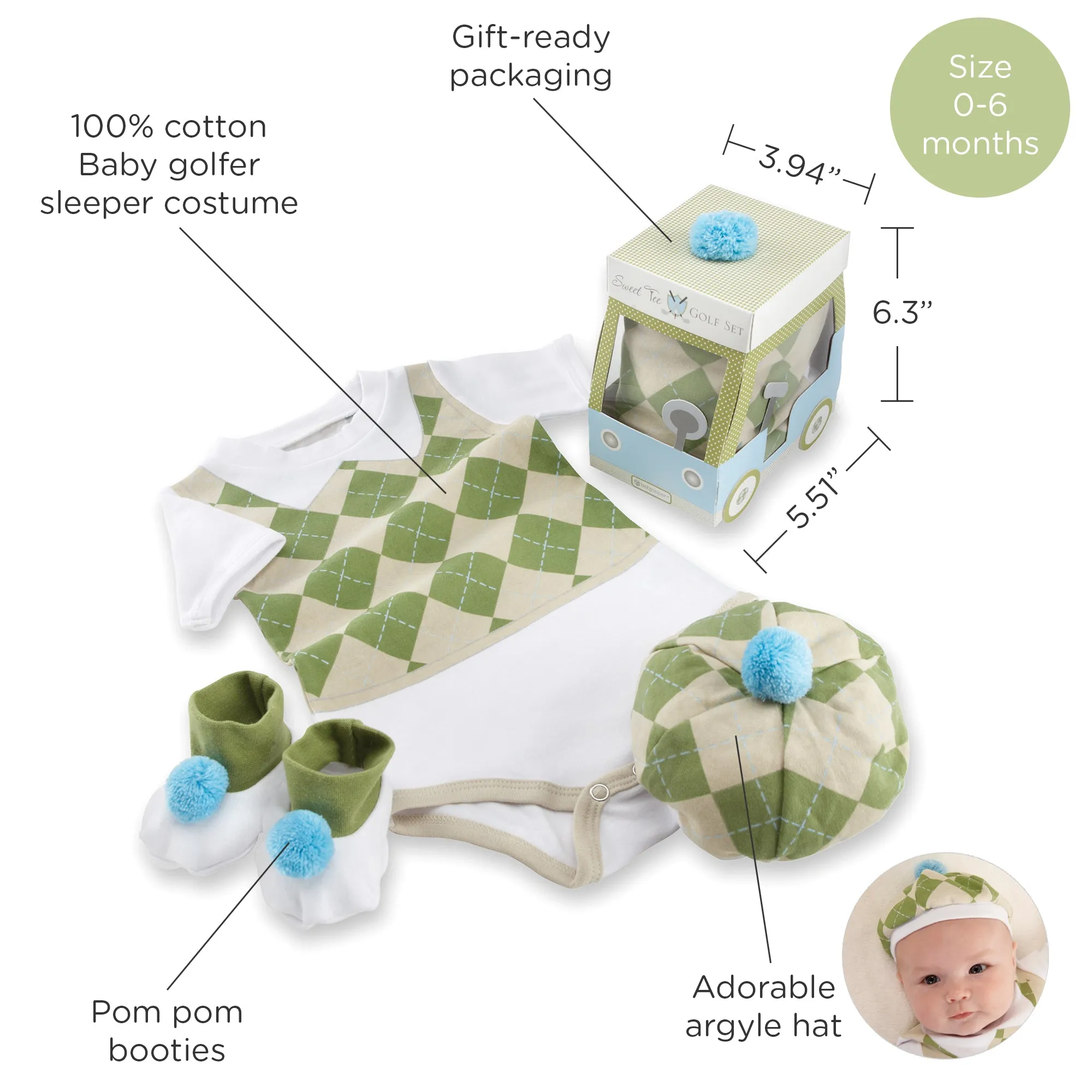 Big Dreamzzz Sweet Tee 3-Piece Golf Layette Set in Golf Cart Packaging