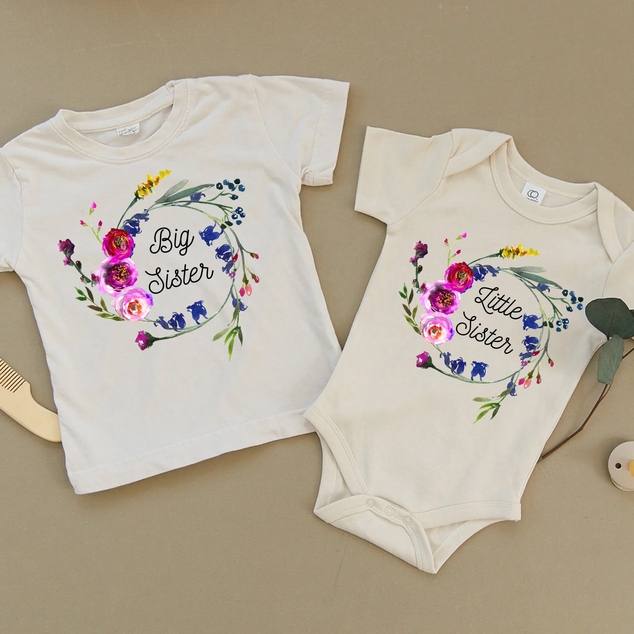 Big Sister Floral & Little Sister Floral Organic Baby Set
