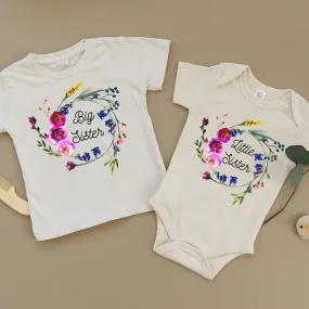 Big Sister Floral & Little Sister Floral Organic Baby Set