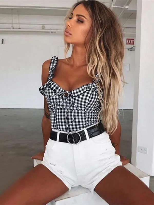 Black&White Plaid Strap Top