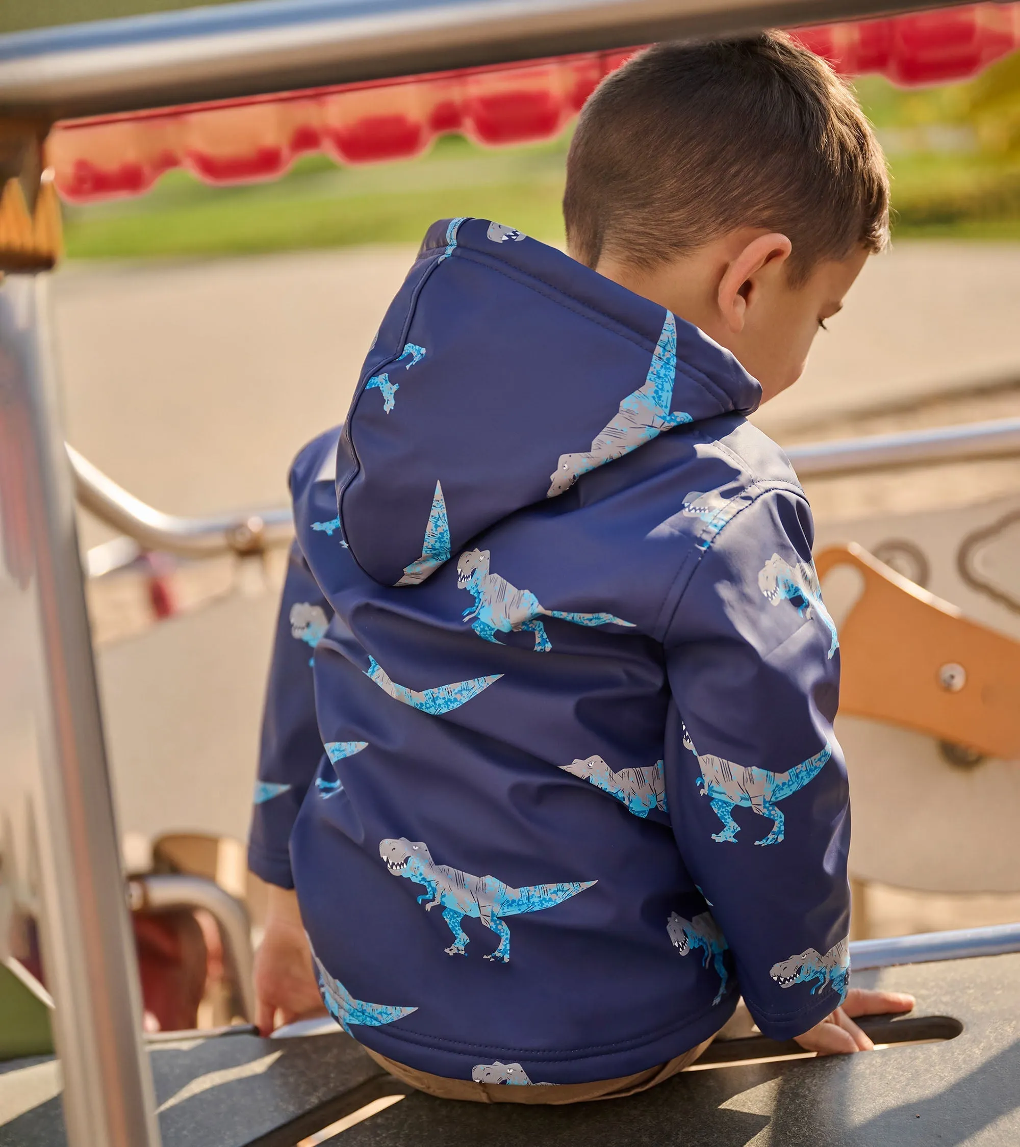 Boys T-Rex Attack Sherpa Lined Zip-Up Raincoat