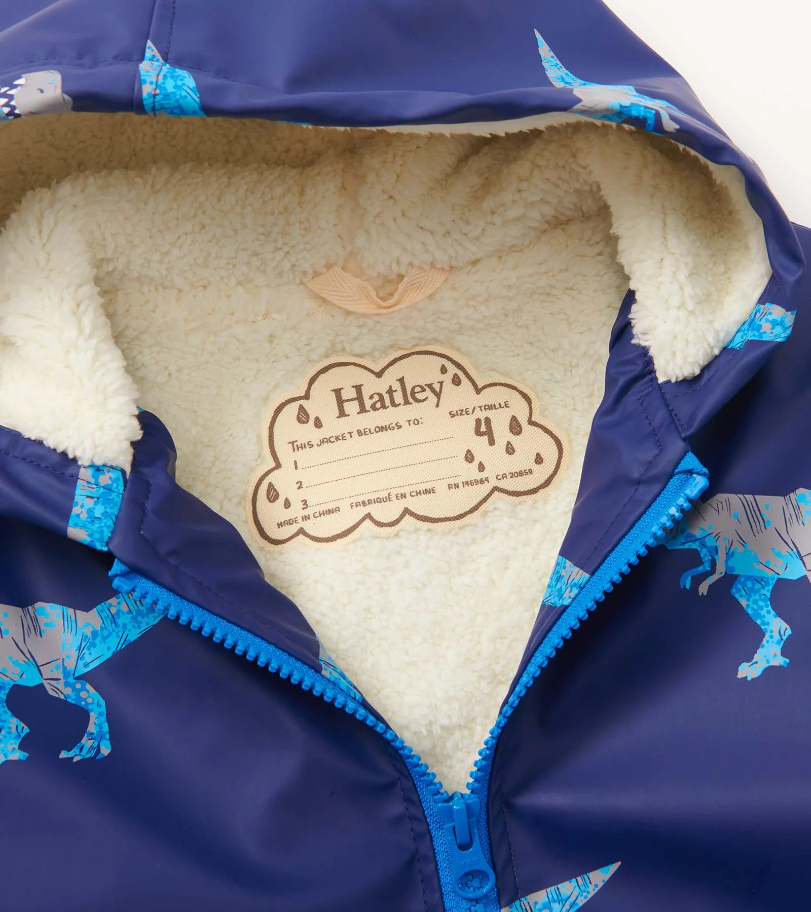 Boys T-Rex Attack Sherpa Lined Zip-Up Raincoat
