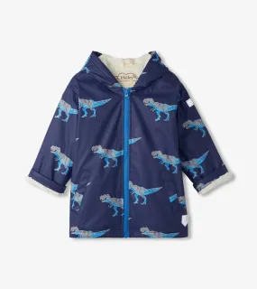 Boys T-Rex Attack Sherpa Lined Zip-Up Raincoat