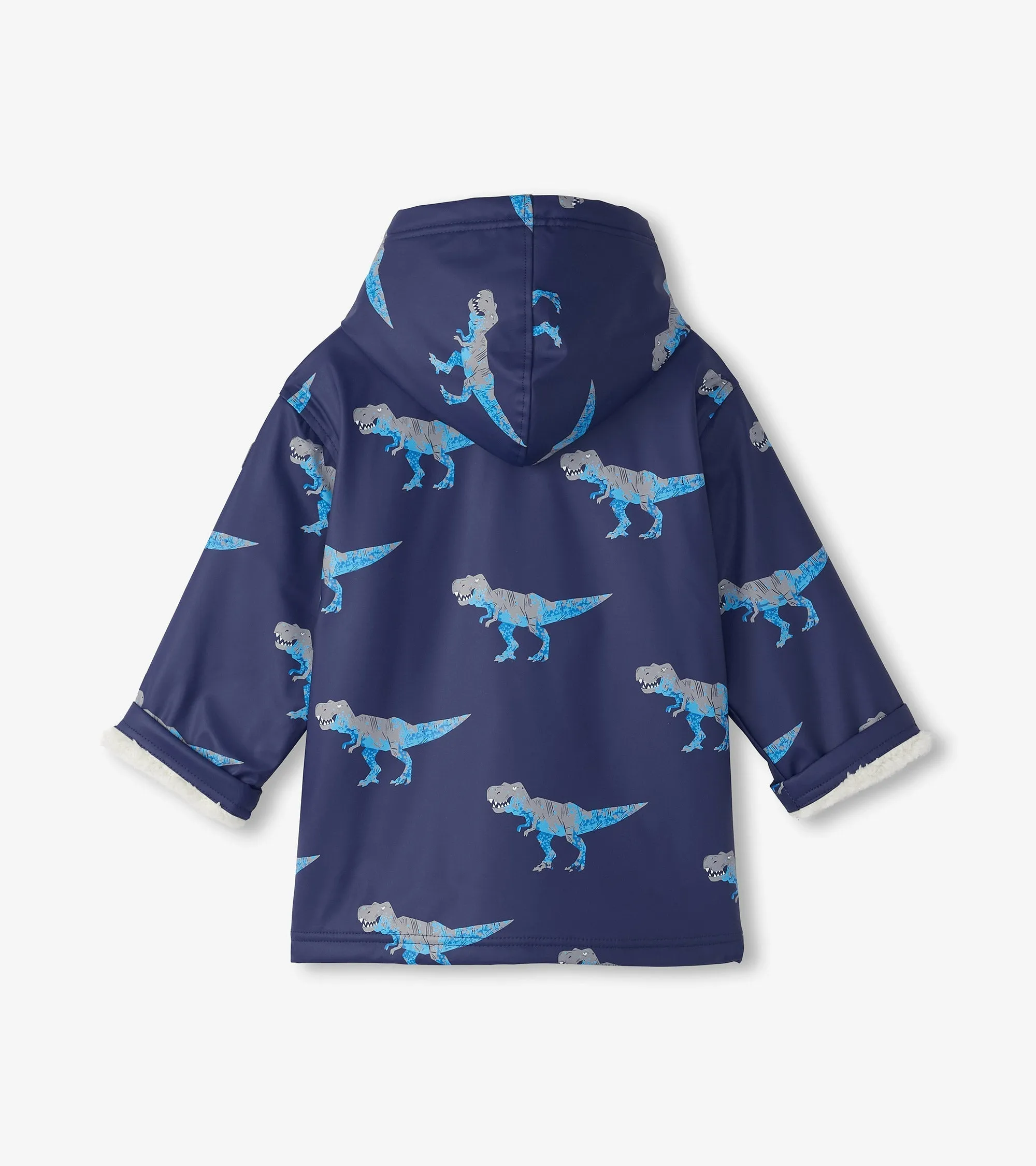 Boys T-Rex Attack Sherpa Lined Zip-Up Raincoat
