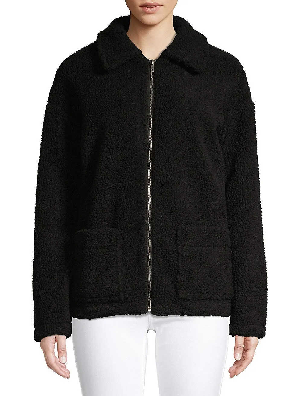 Brand new Women's Design Lab Zip-Front Sherpa Jacket in Black, Sz L! Retails $90 