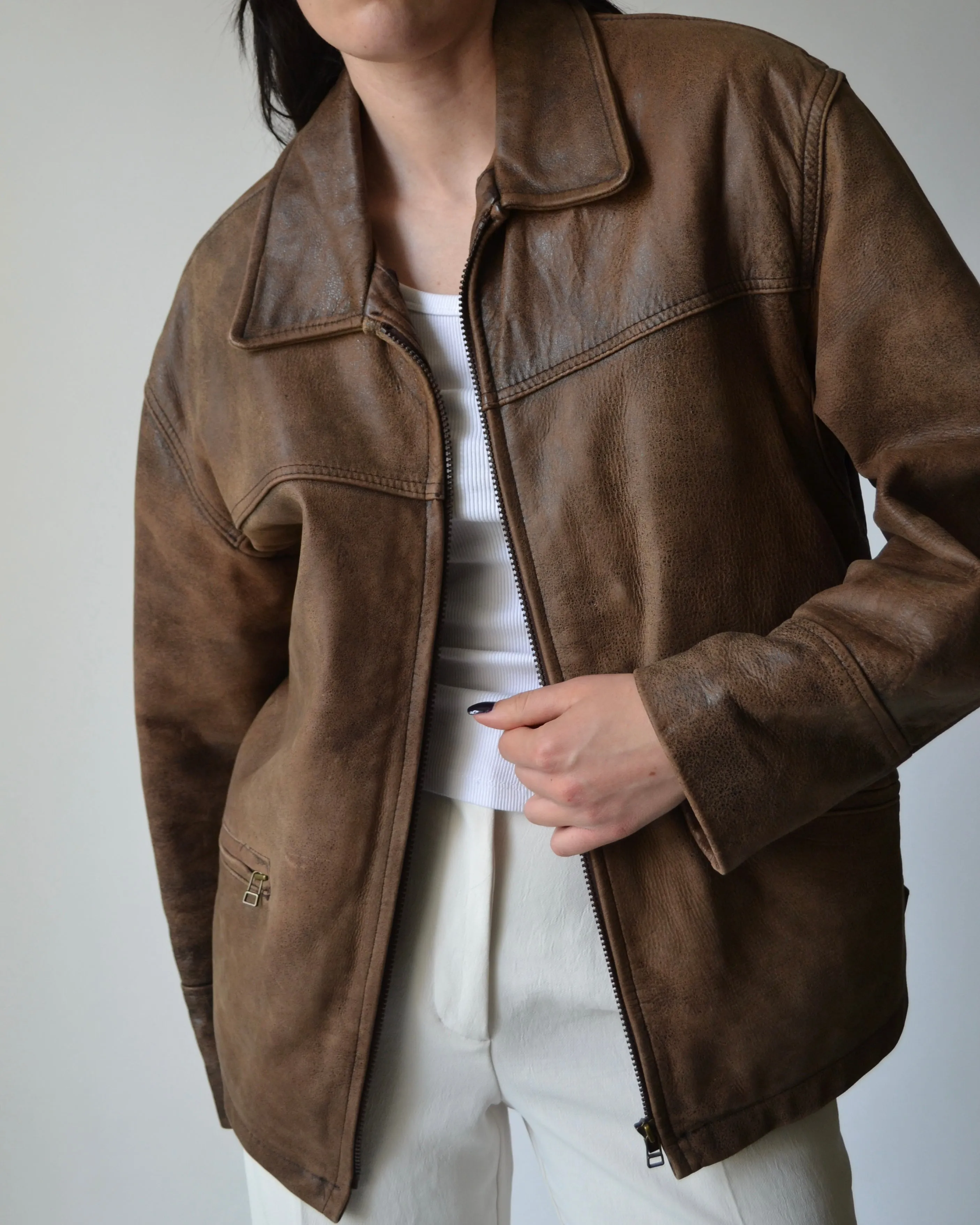 Brown Distressed Leather Jacket