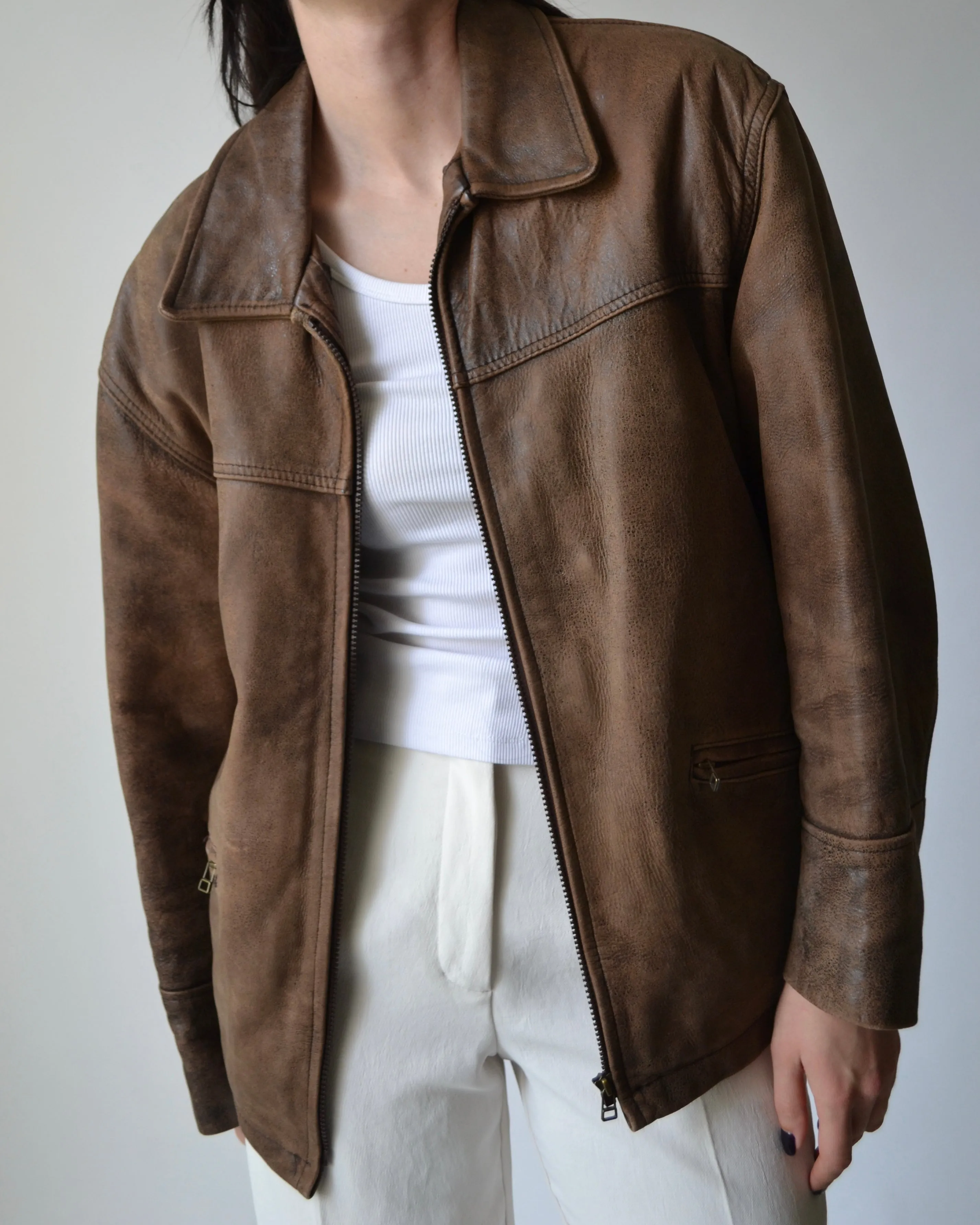 Brown Distressed Leather Jacket