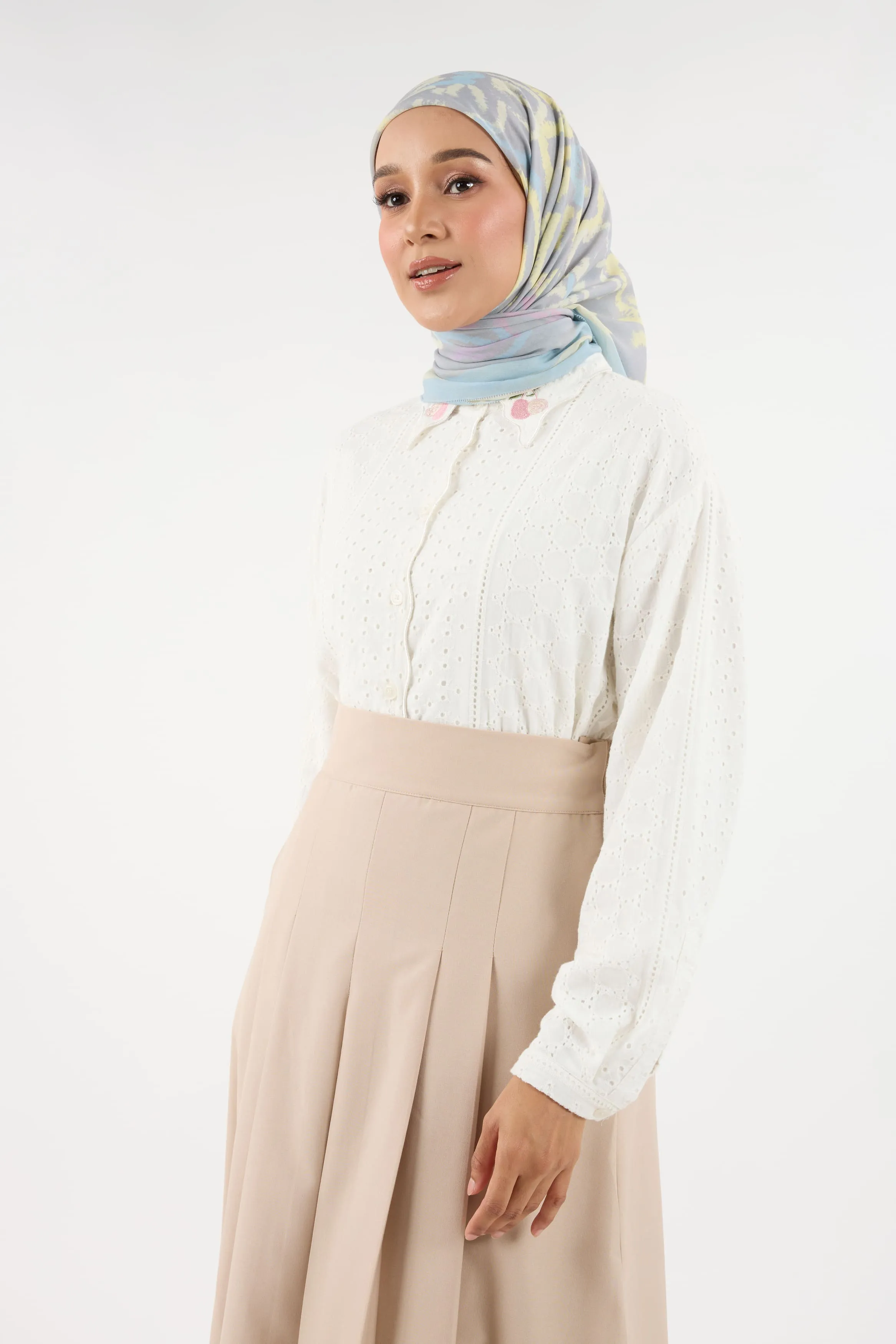 Bunga Raya Dusty Grey Square Scarf