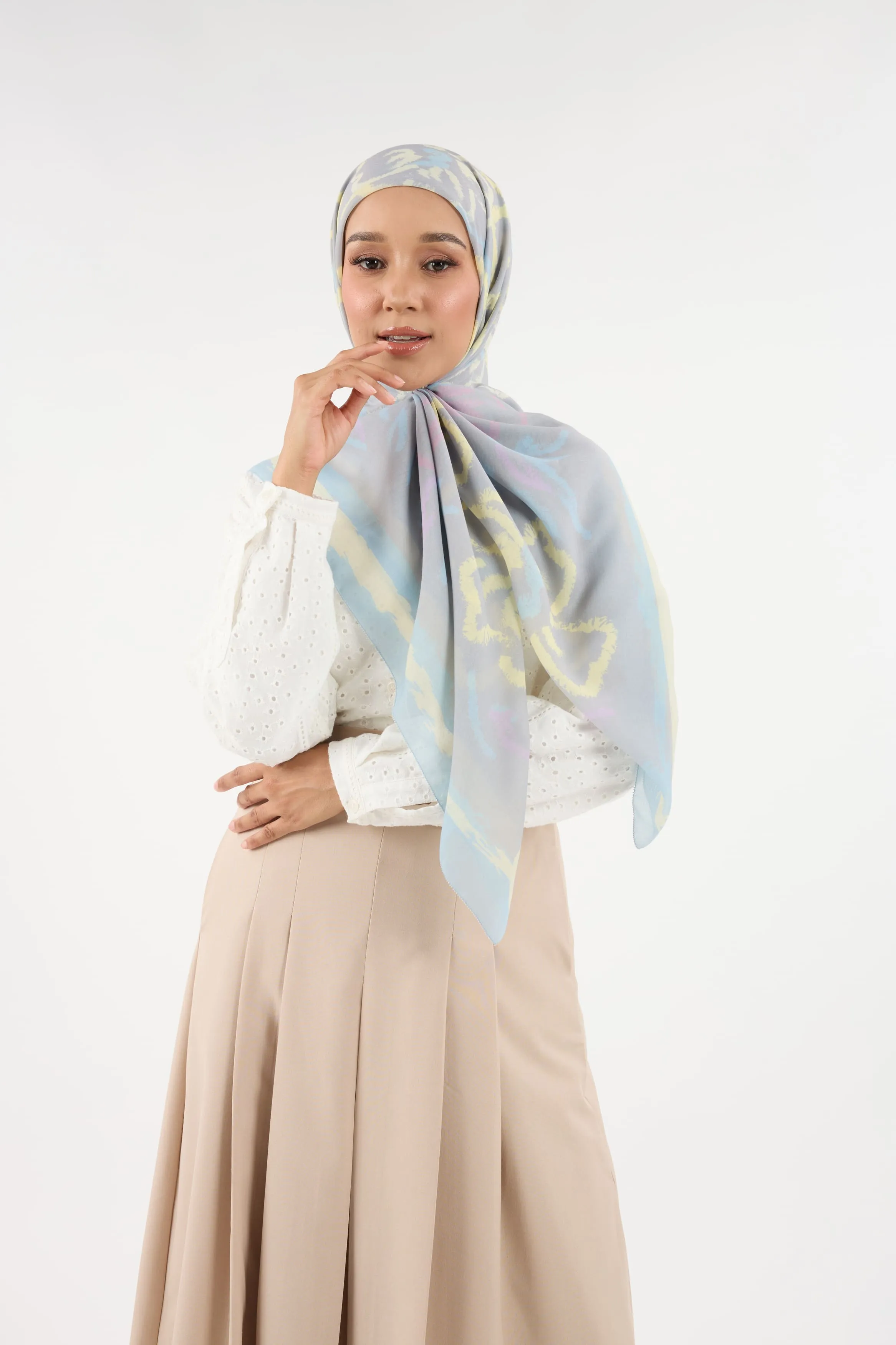 Bunga Raya Dusty Grey Square Scarf