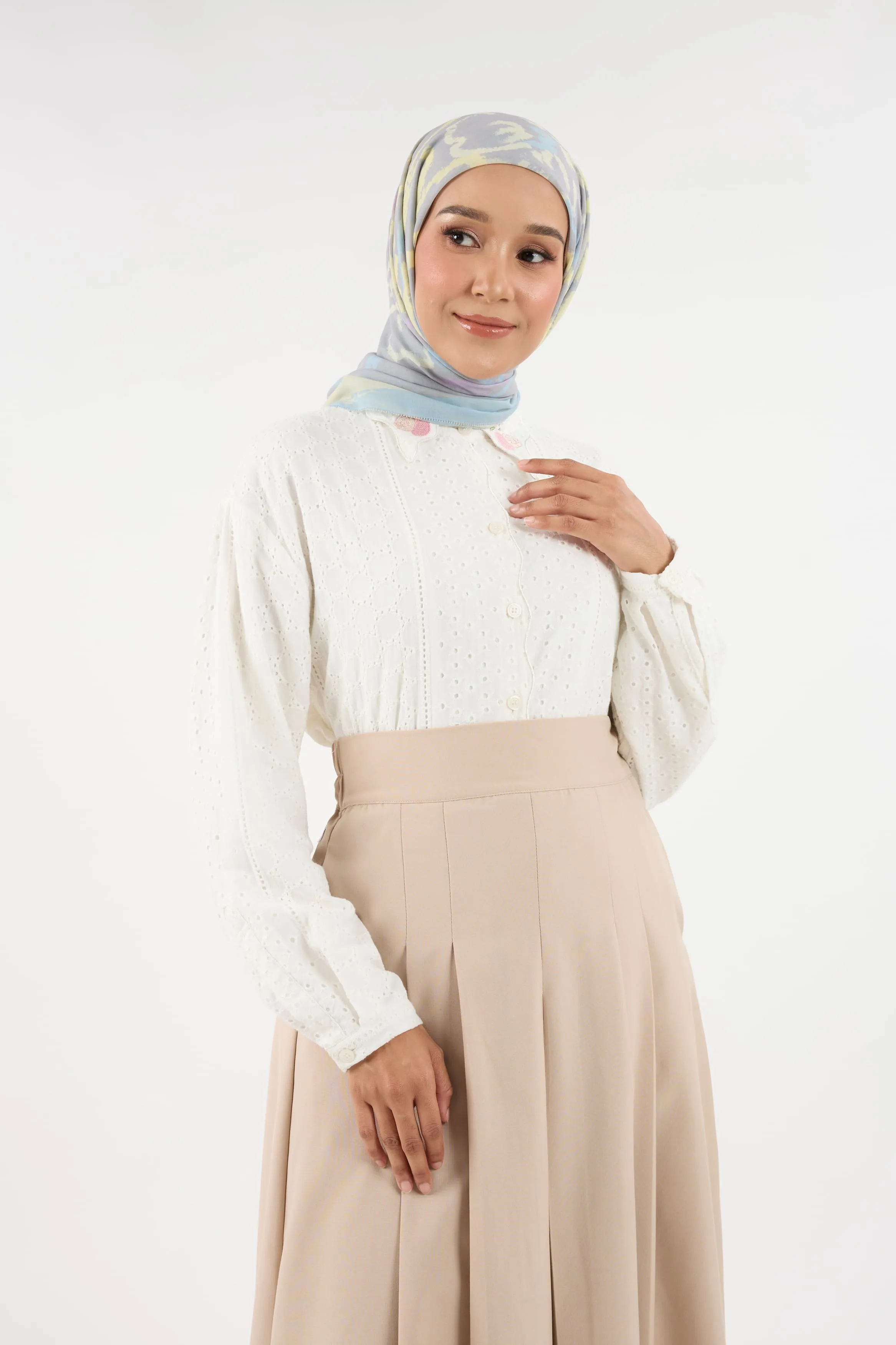 Bunga Raya Dusty Grey Square Scarf